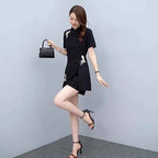 Embroidered Mandarin Collar Shorts Set