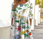 Blue Floral Print A-Line Dress