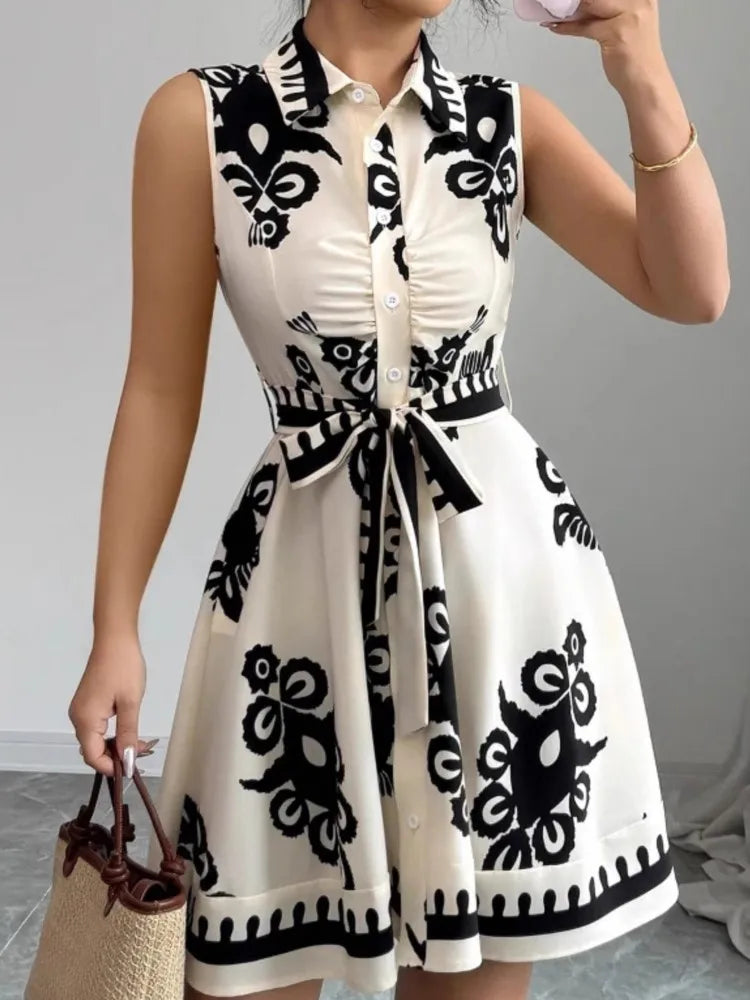 Floral Collared A-Line Dress