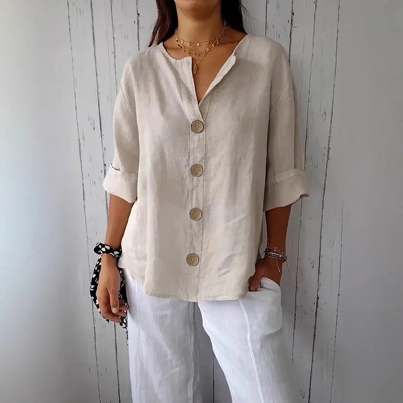 Relaxed Notched V-Neck Blouse