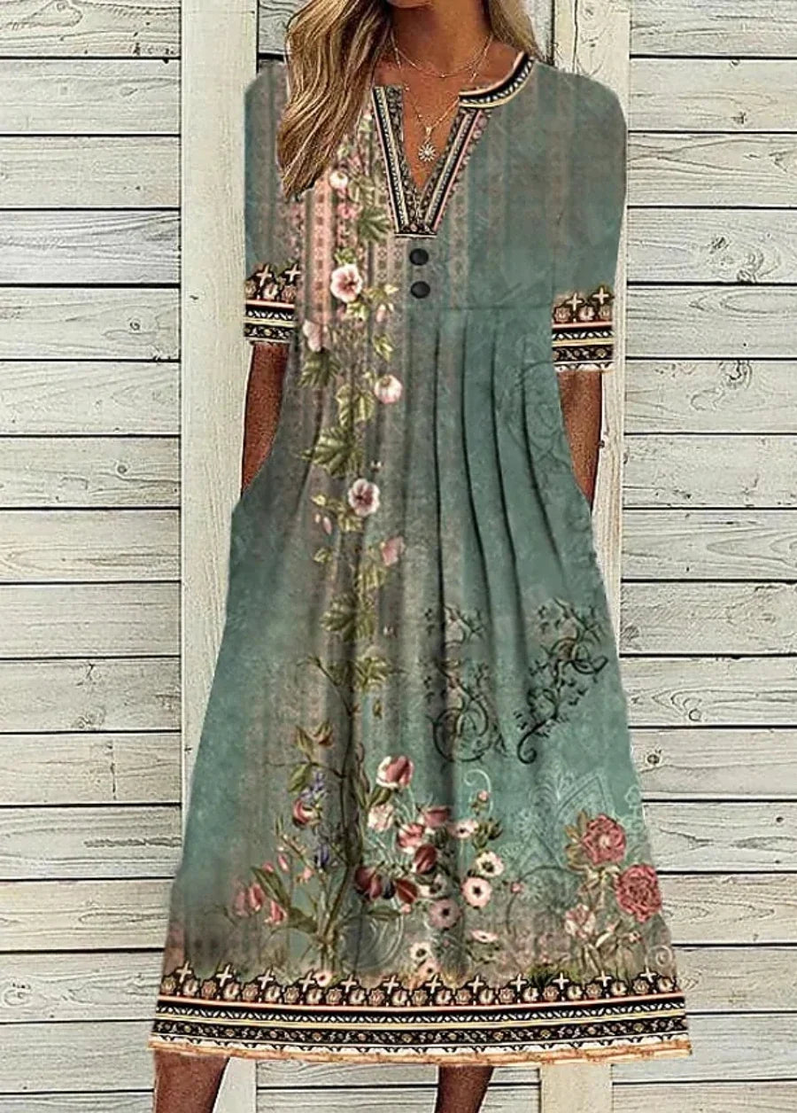 Olive Vintage Floral Midi Dress