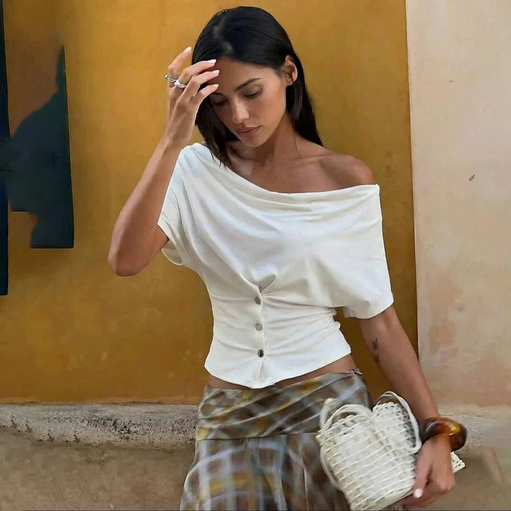 Draped Button-Front Crop Top
