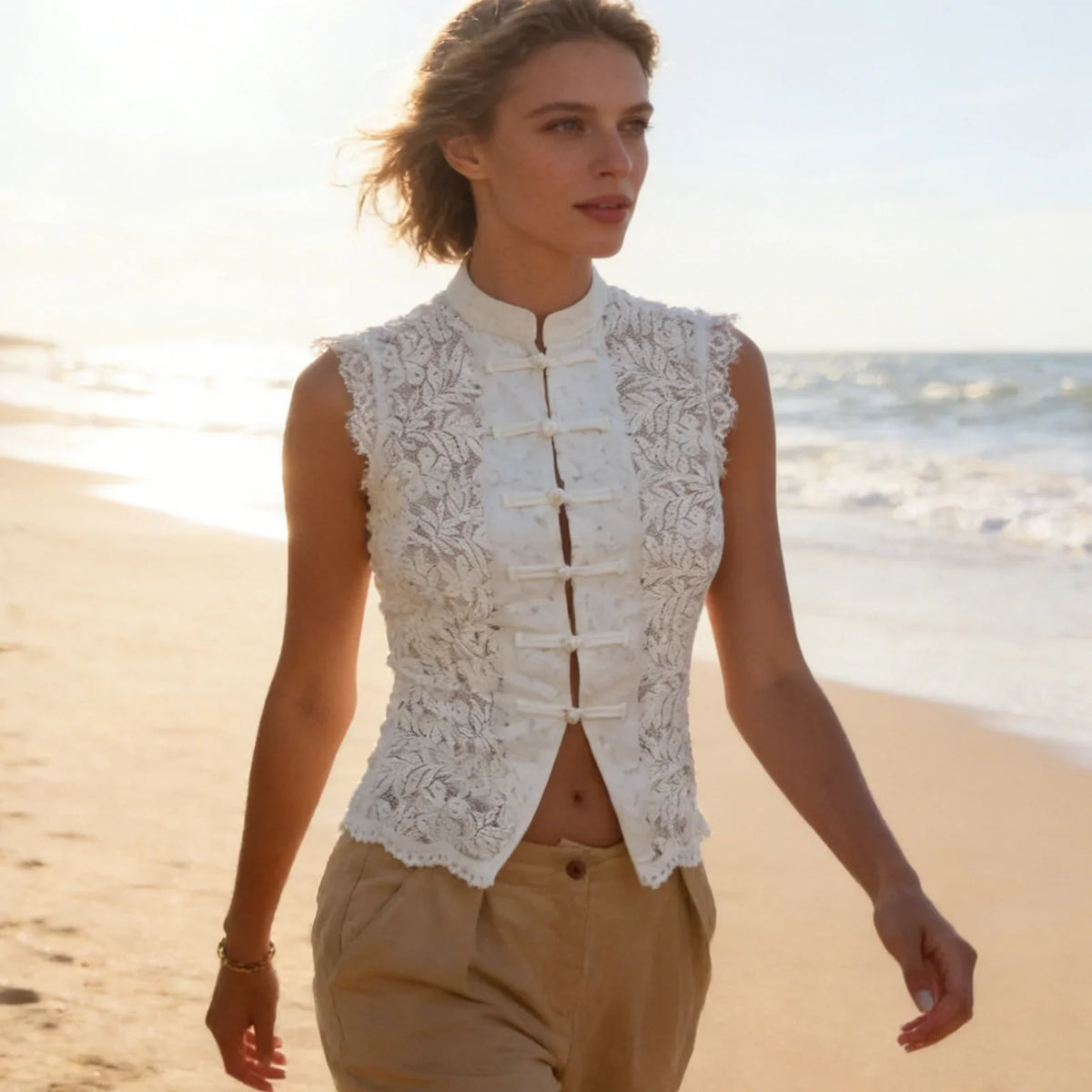 Fitted Lace Frog Closure Top
