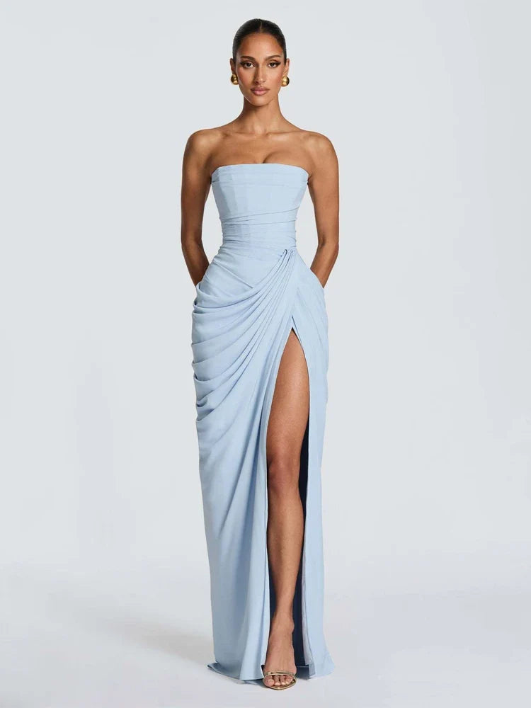 Ruched Satin-Look Evening Dress