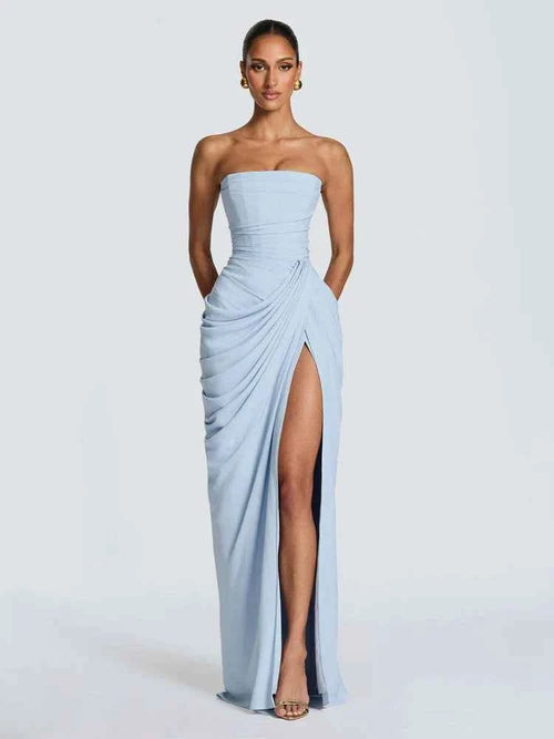 Ruched Satin-Look Evening Dress