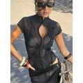 Black Sheer Tassel Crop Top
