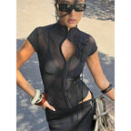 Black Sheer Tassel Crop Top