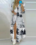 Star & Moon Print Maxi Shirt Dress