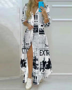 Star & Moon Print Maxi Shirt Dress