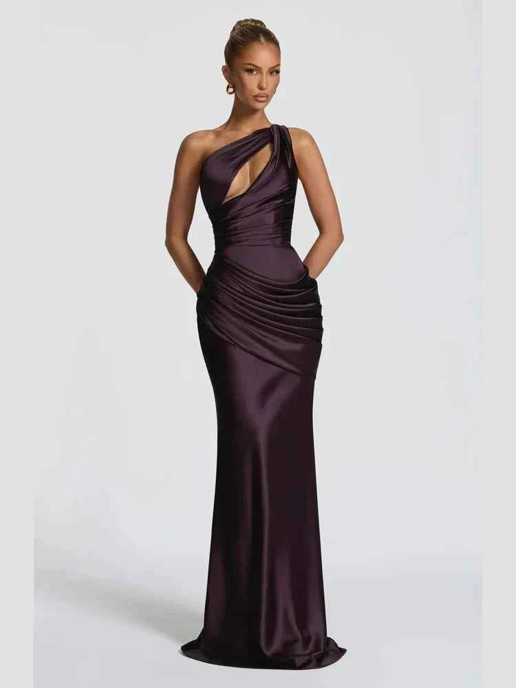 Ruched Satin-Look Evening Dress