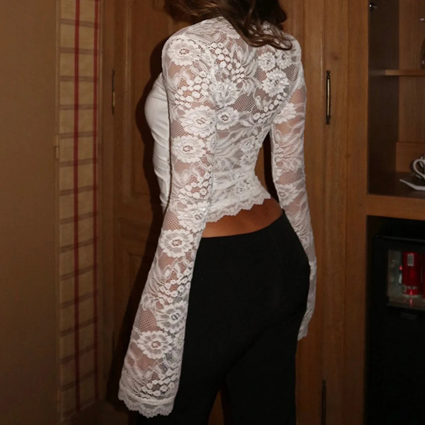 Square Neck Lace Sleeve Top