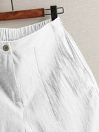 White Wide-Leg Linen Shorts