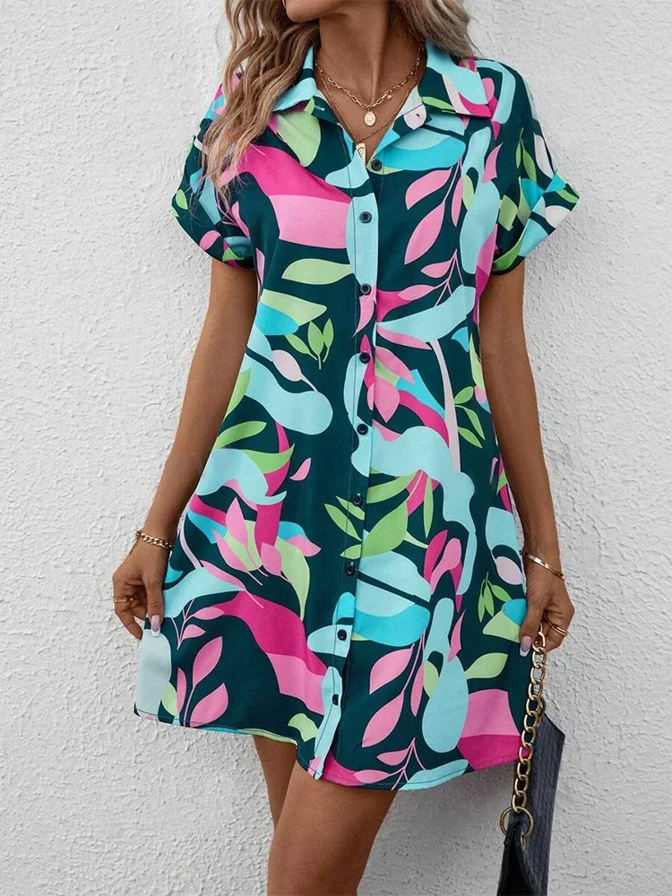 Printed Mini Shirt Dress