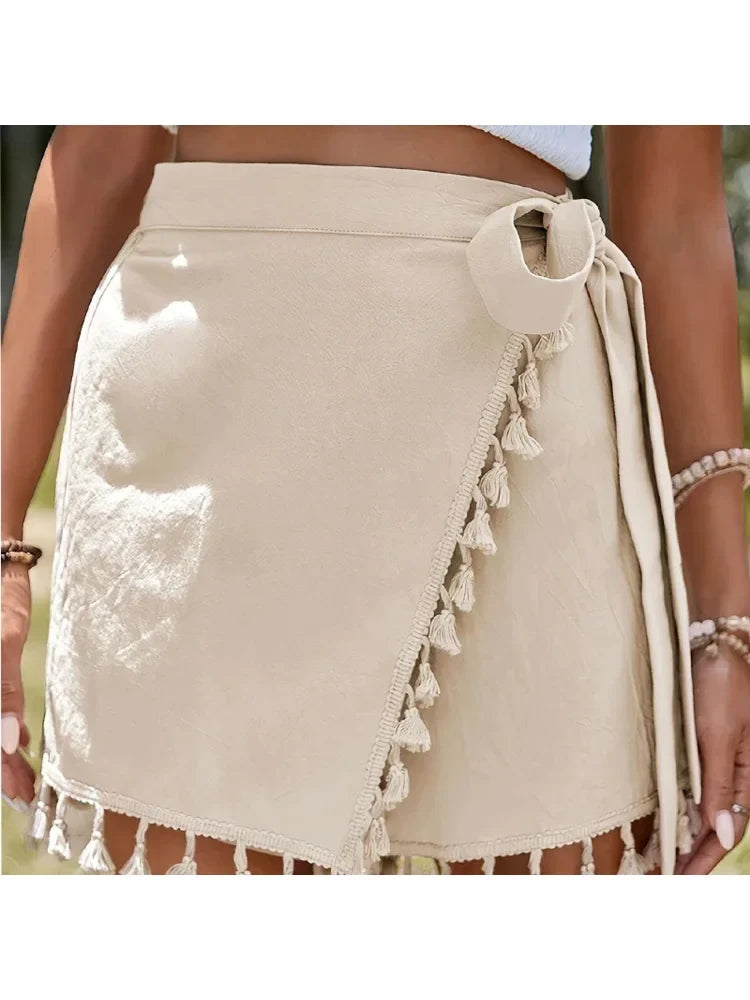 Tassel Trim Wrap Shorts