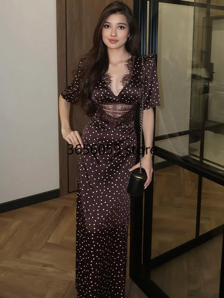 Polka Dot Lace Evening Dress