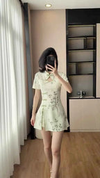 Floral Print Cheongsam Mini Dress