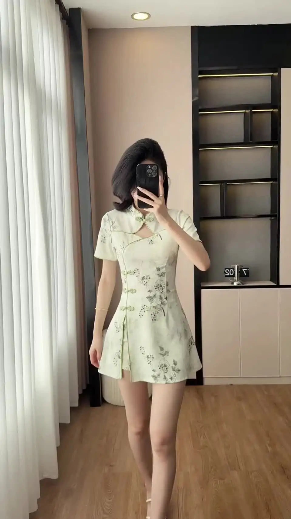 Floral Print Cheongsam Mini Dress
