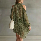 Olive Polka Dot Cold-Shoulder Dress