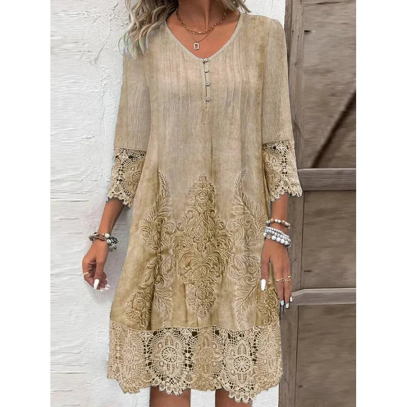 Embroidered Lace Knee-Length Dress