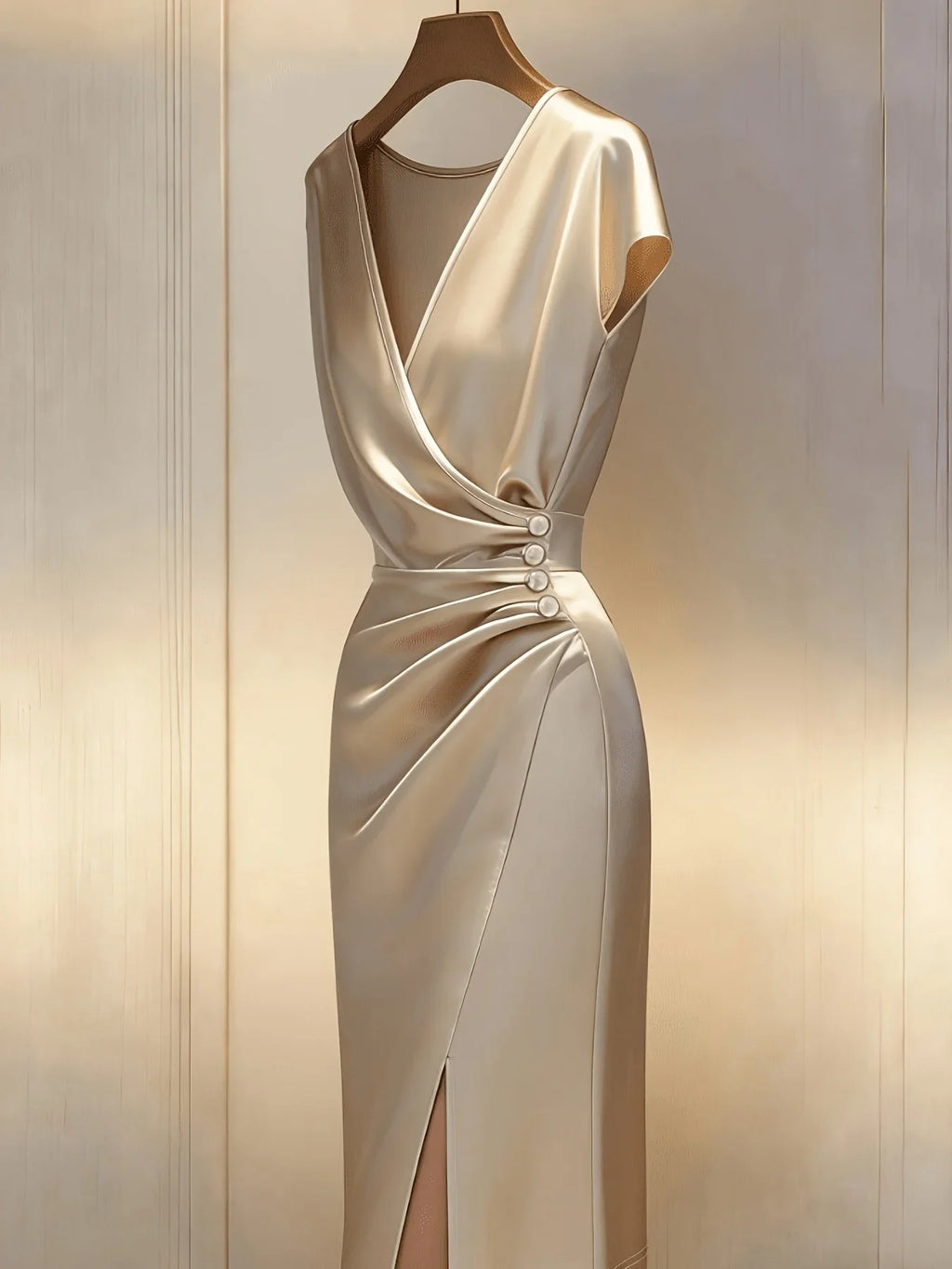 Ruched Satin Midi Dress
