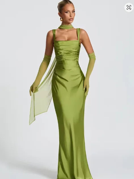Ruched Satin-Look Evening Dress