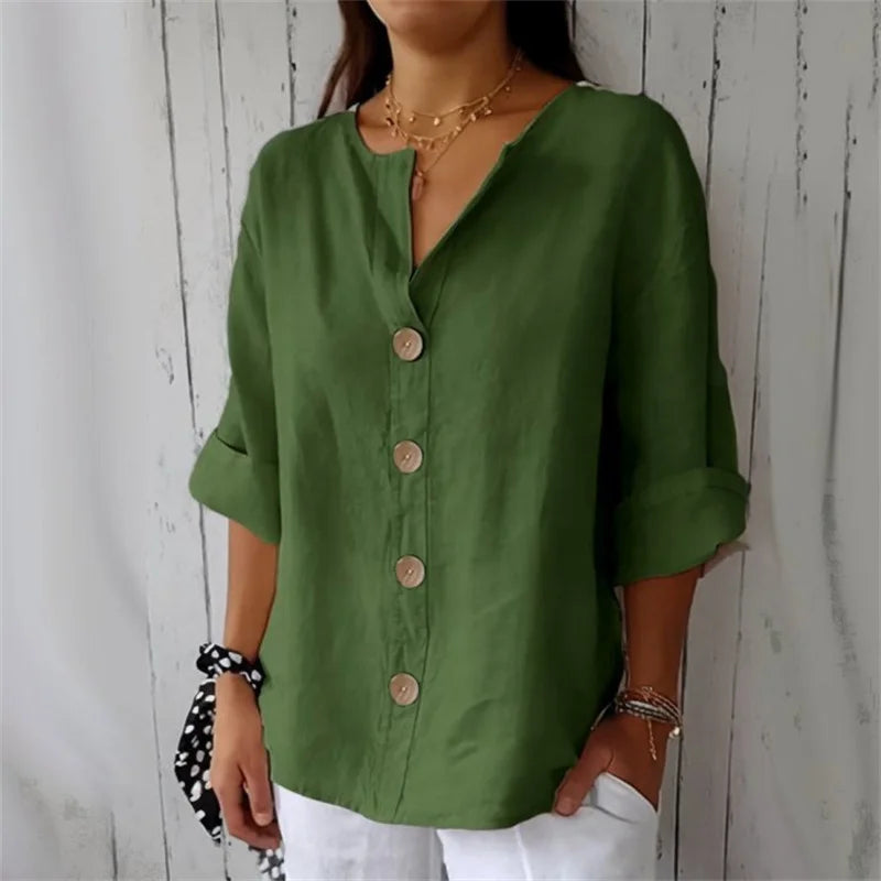 Relaxed Notched V-Neck Blouse