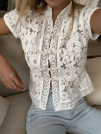 Floral Lace Frog Closure Blouse