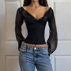 Black Off-Shoulder Corset Blouse