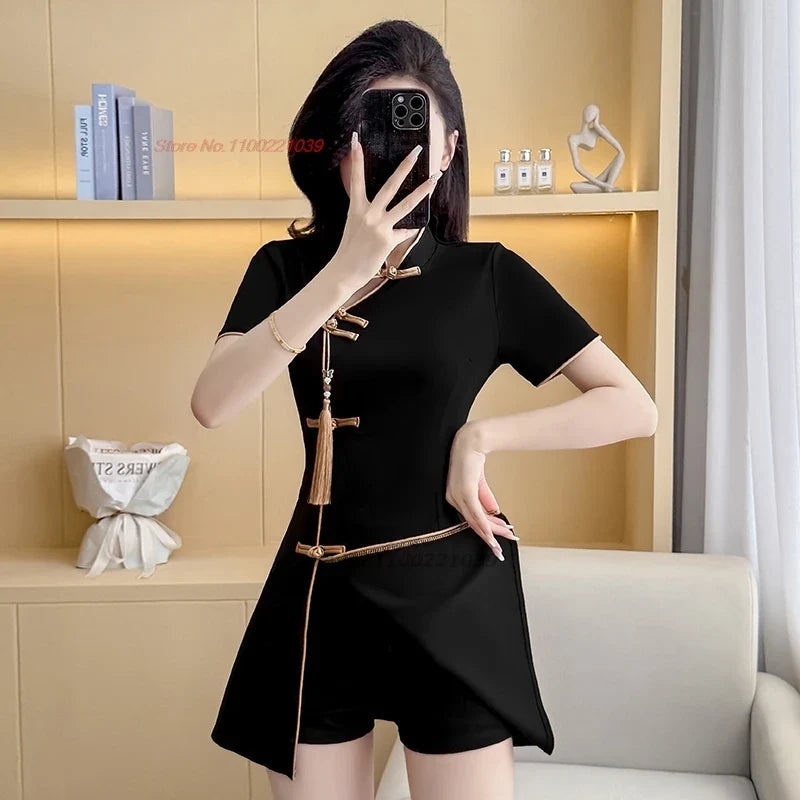 Black Gold Qipao Dress Set