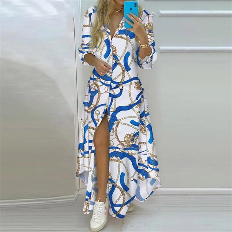 Flowing Printed Maxi Shirt Dress