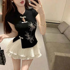 Pink Embroidered Mandarin Collar Top