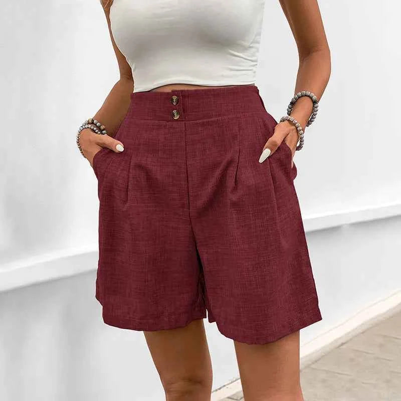 Blue Pleated High-Waisted Shorts
