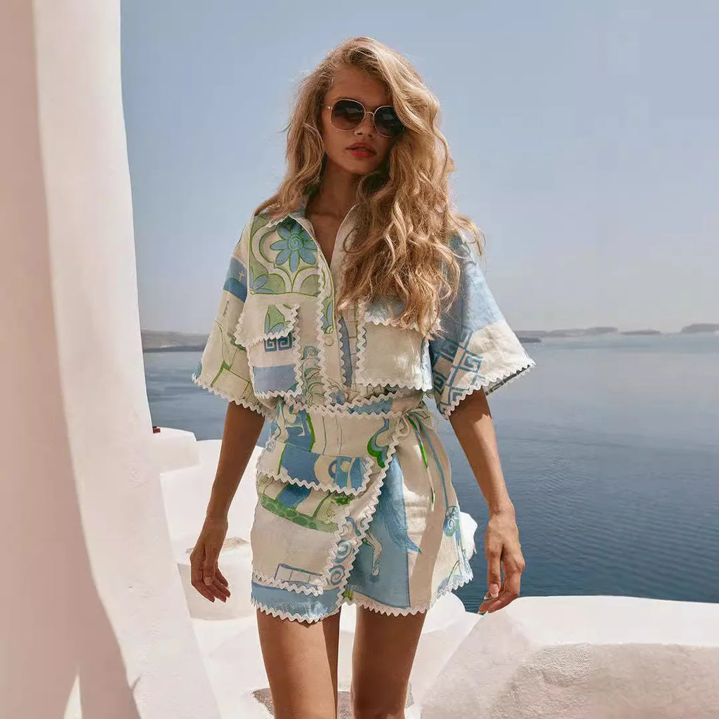 Printed Scalloped Shorts Set