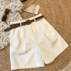 White Tailored Belted Shorts