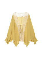 Mustard Lace-Trim Tie-Front Blouse