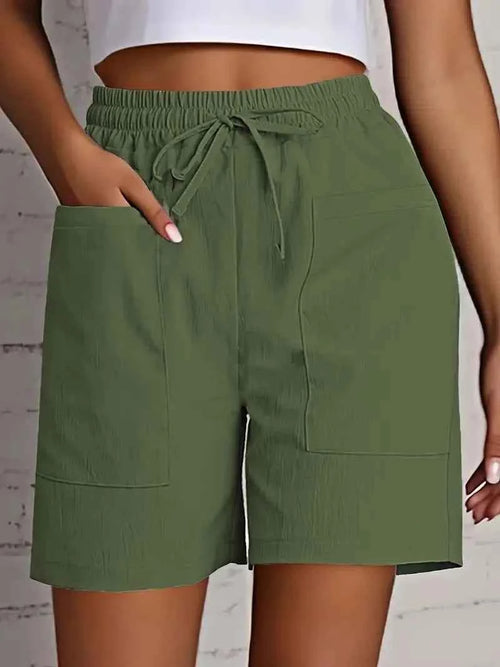 Olive Drawstring Cargo Shorts