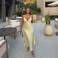 Lace Trim Satin Maxi Dress