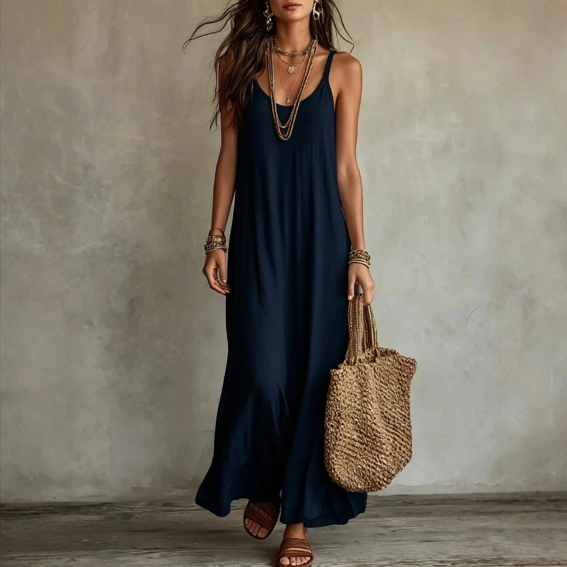 Layered Neckline Maxi Dress
