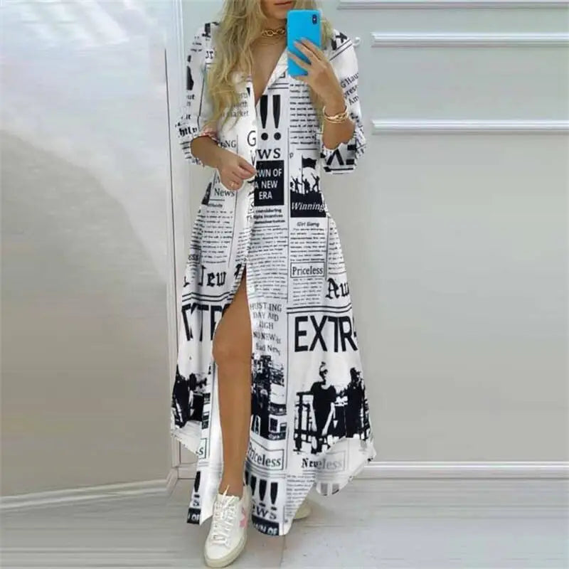 Flowing Printed Maxi Shirt Dress