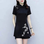 Embroidered Mandarin Collar Shorts Set