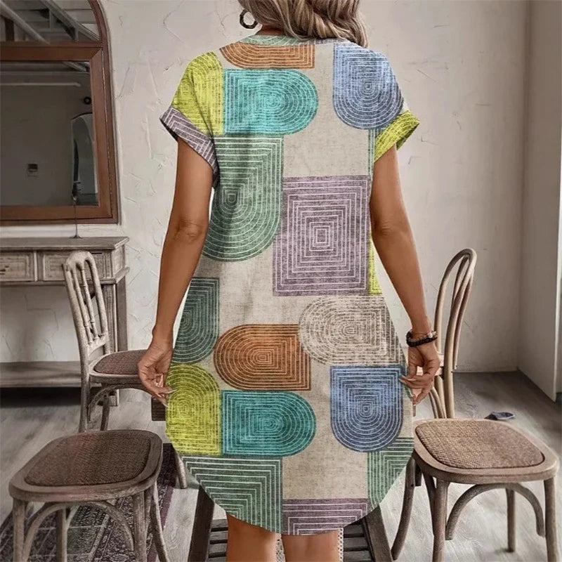 Geometric Button Front Shift Dress