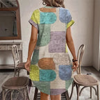 Geometric Button Front Shift Dress