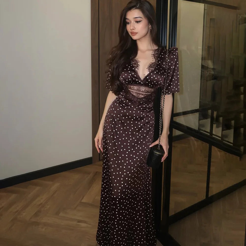 Polka Dot Lace Evening Dress