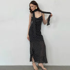 Polka Dot Cowl Neck Maxi Party Dress