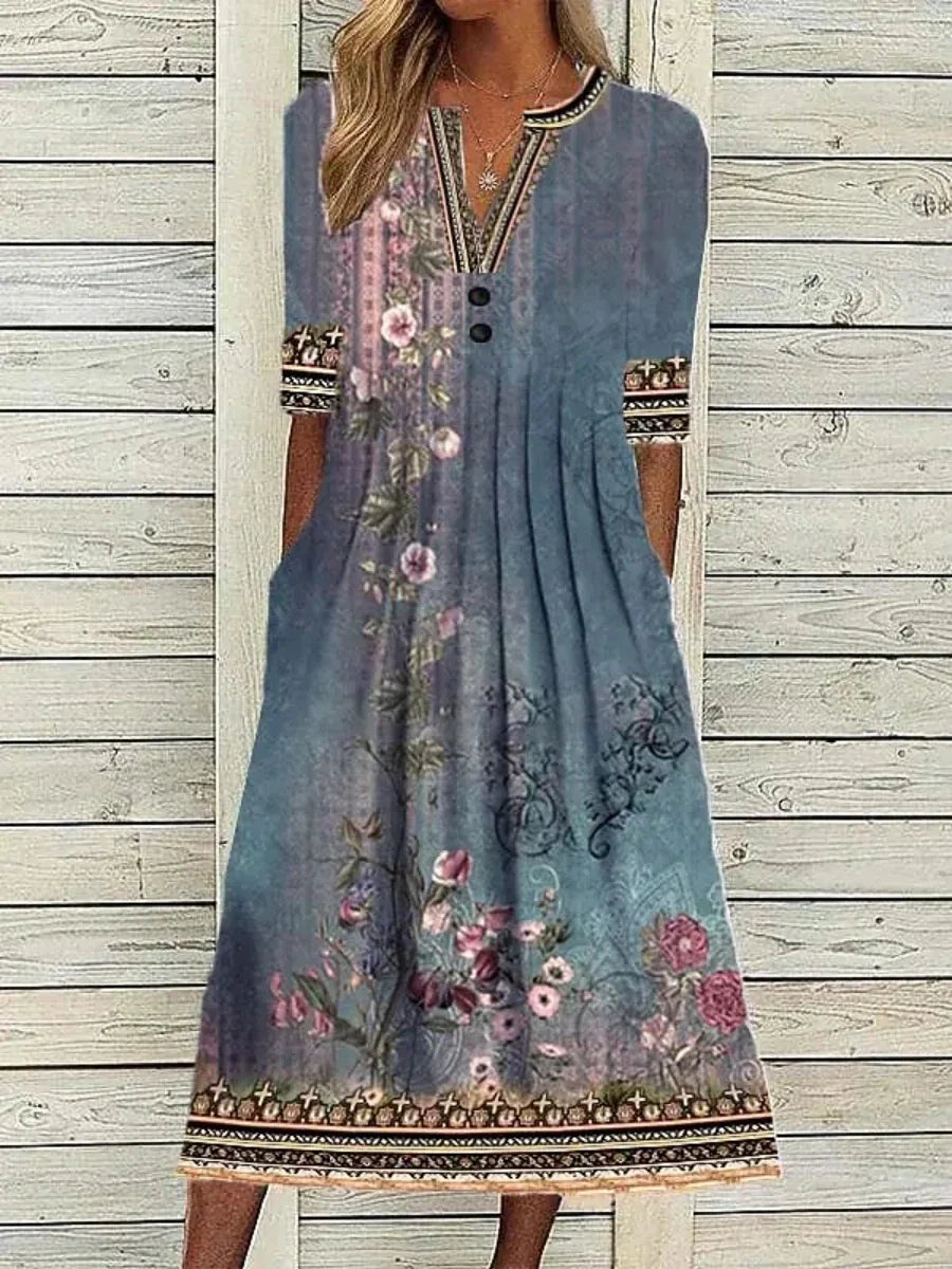 Olive Vintage Floral Midi Dress