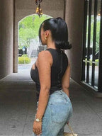 Cut-Out Denim-Look Tank Top