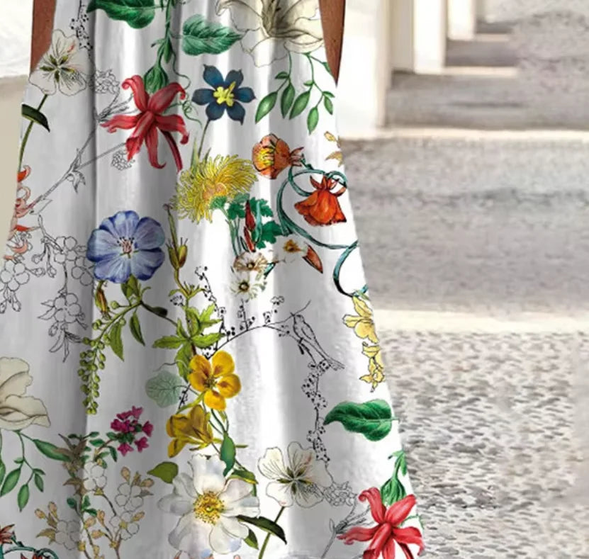 Blue Floral Print A-Line Dress