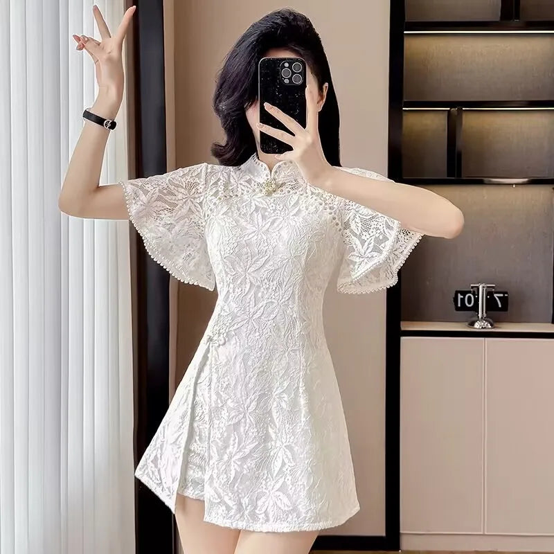 Floral Lace Dress Shorts Set