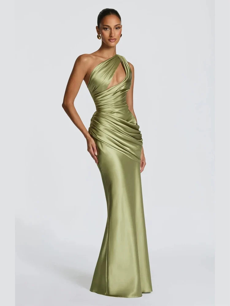 Ruched Satin-Look Evening Dress