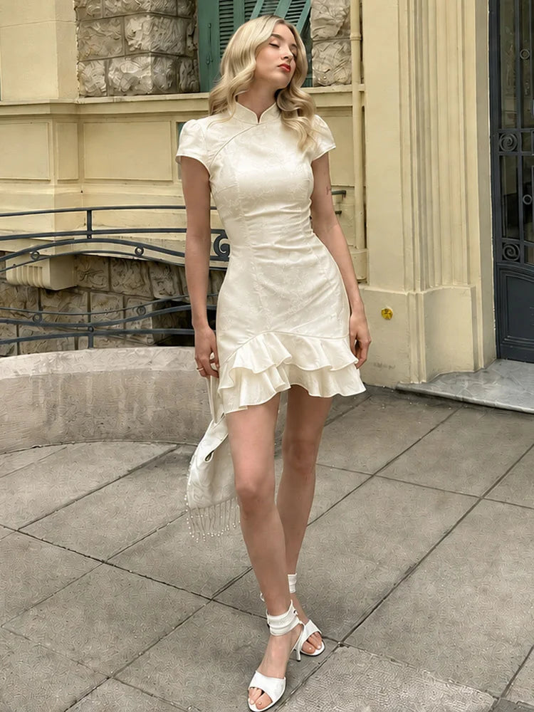 High Neck Ruffle Mini Dress